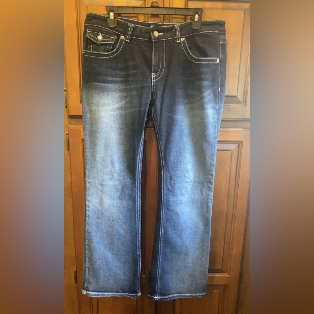 Topshop Y2K extreme wash flare jeans in indigo 32 - Picture 6 of 10